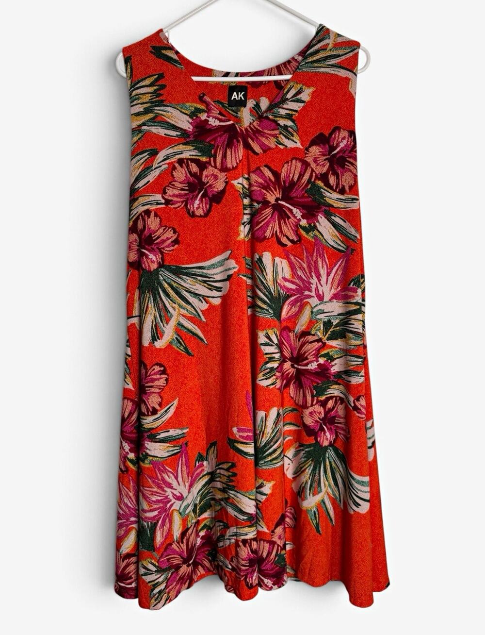 Anne Klein AK Red Floral Tropical Sleeveless Midi Dress Size XL